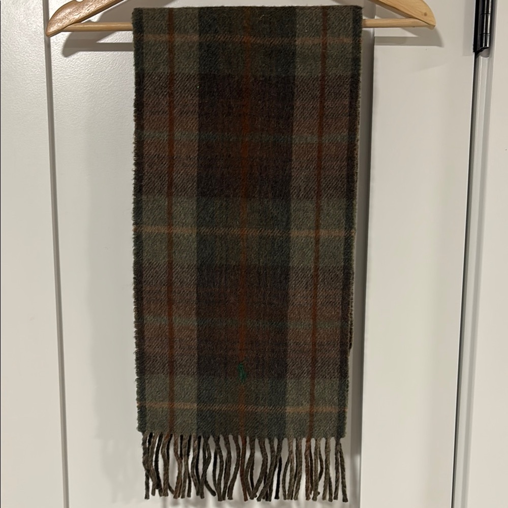 Polo Plaid Wool Scarf with Fringe